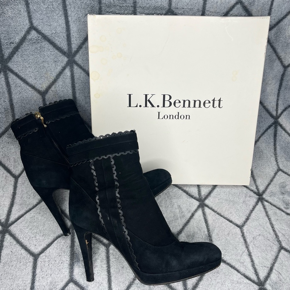 LK Bennett London Black Nikata Suede Leather Heeled Boots